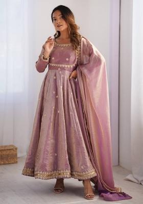 Dusty Pink Sequence Work Silk Anarkali Set