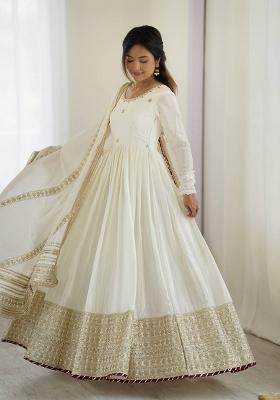 Ivory Thread With Sequence Work Silk Anarkali Set