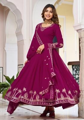 Wine Thread With Sequence Work Georgette Anarkali Set