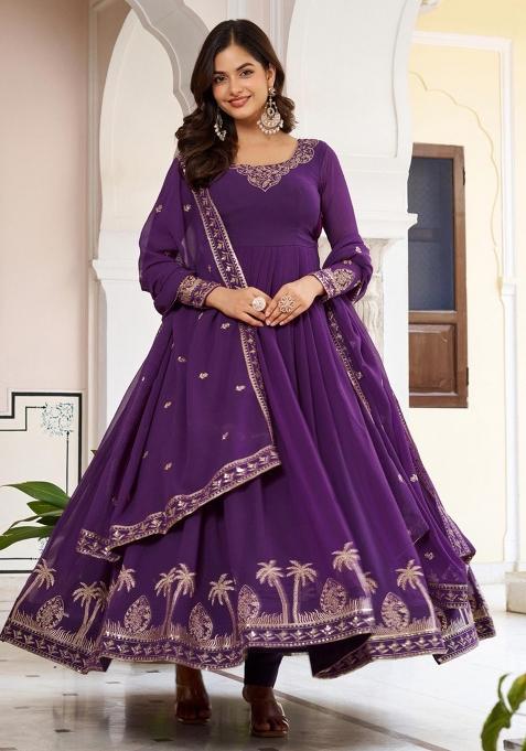 Purple Thread With Sequence Work Georgette Anarkali Set