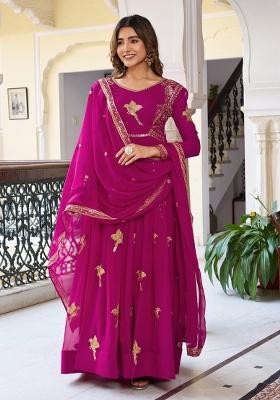 Rani Pink Thread With Sequence Work Georgette Anarkali Set