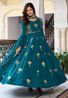 Tealgreen Thread With Sequence Work Georgette Anarkali Set