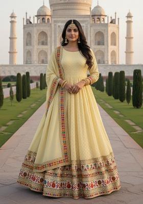 Light Yellow Embroidery Georgette Anarkali Set