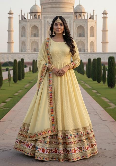 Light Yellow Embroidery Georgette Anarkali Set