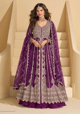 Magenta Embroidery Chinon Anarkali Set