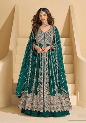 Green Embroidery Chinon Anarkali Set