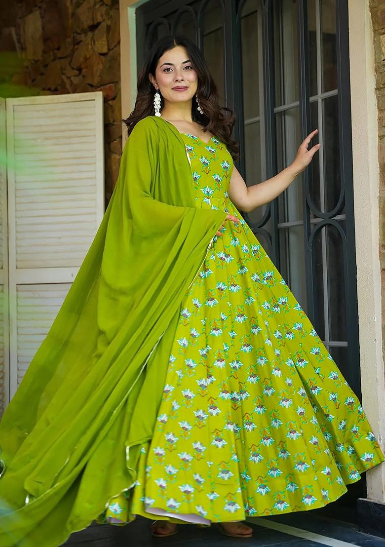 Pista Printed Heavy Rayon Gown - Indya