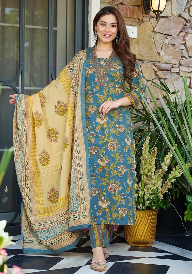 Rama Printed Maslin&nbsp; Kurta Set - Indya