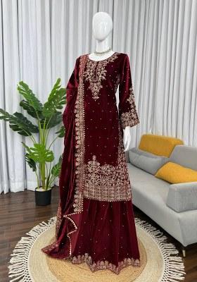 Maroon Sequence Velvet Salwar Suit