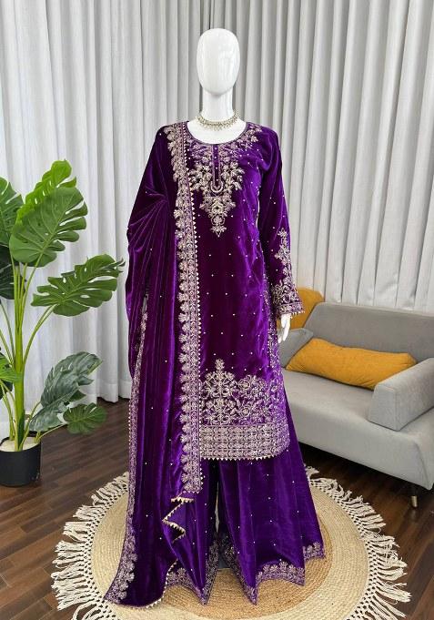 Purple Sequence Velvet Salwar Suit