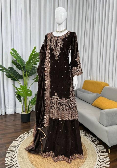 Wine Sequence Velvet Salwar Suit