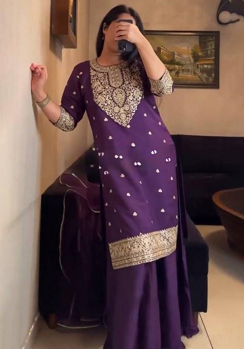 Purple Sequence Georgette Kurta Set