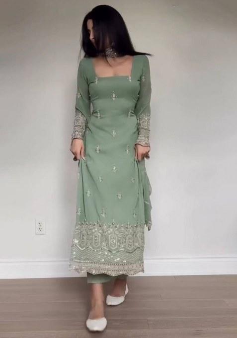 Pink Sequence Georgette Kurta Set