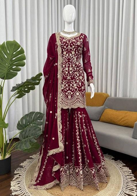 Maroon Sequence Georgette Kurta Set