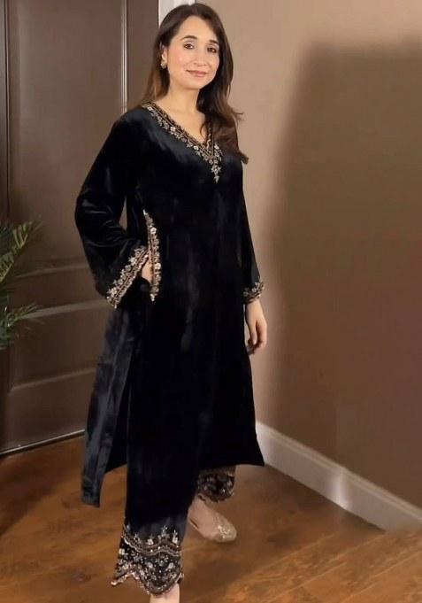 Black Sequence Velvet Salwar Suit