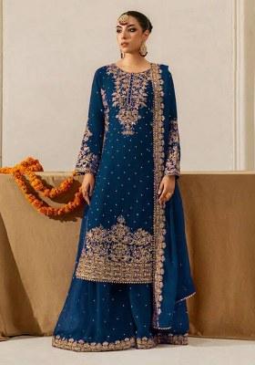 Teal Sequence Georgette Kurta Set