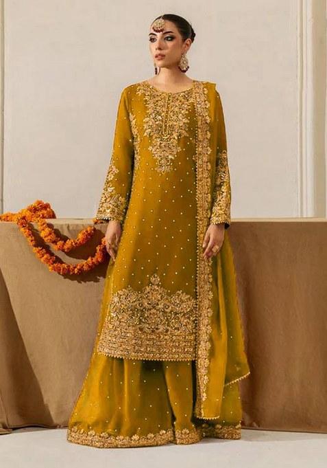 Yellow Sequence Georgette Kurta Set