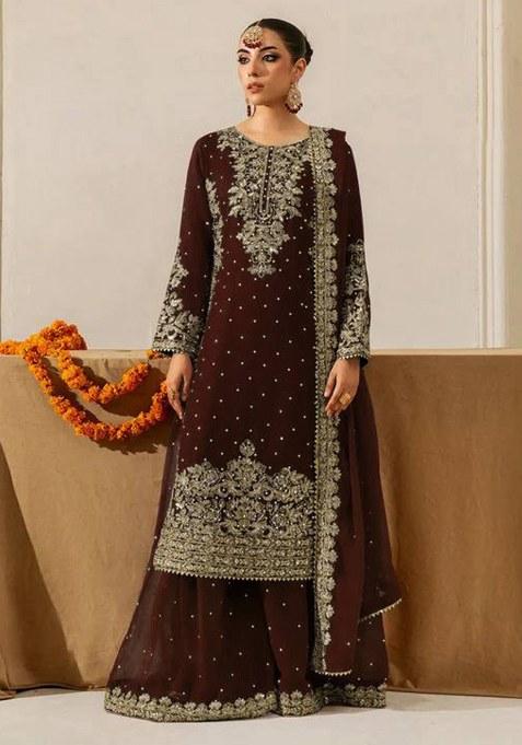 Dark Brown Sequence Georgette Kurta Set