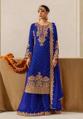 Royal Blue Sequence Georgette Kurta Set