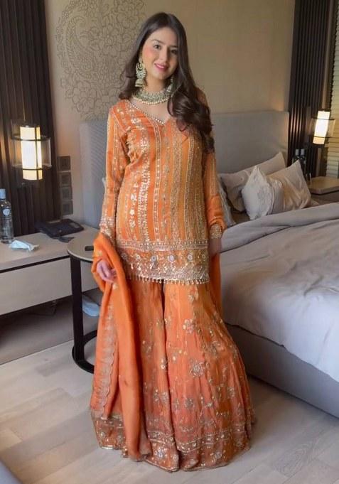 Orange Sequence Georgette Kurta Set