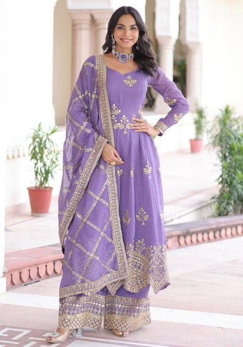 Lavender Embroidery Crunchy Kurta Set