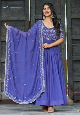 Purple Embroidery Faux Blooming Kurta Set