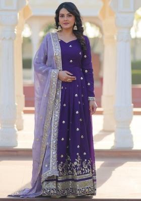 Purple Embroidery Georgette Kurta Set