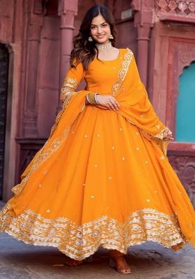 Yellow Sequence Work Georgette Kurta Set