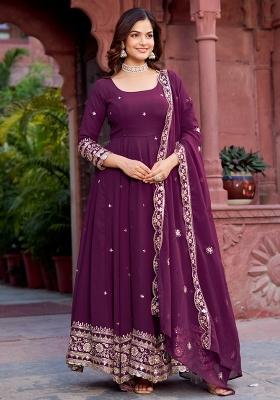 Wine Sequence Work Georgette Kurta Set