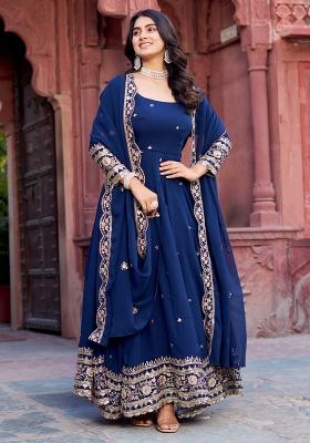 Navy Blue Sequence Work Georgette Kurta Set