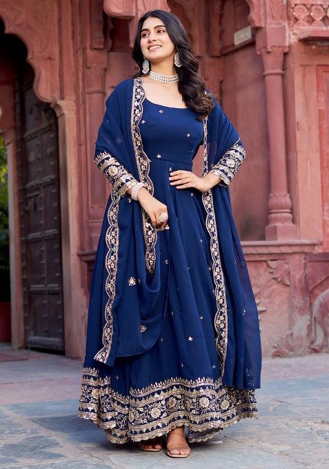 Navy Blue Sequence Work Georgette Kurta Set