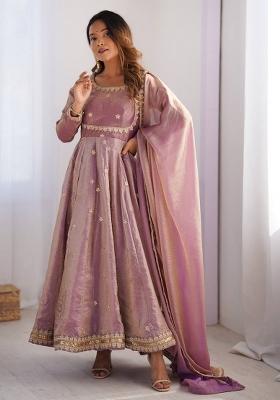 Mauve Pink Sequence Work Silk Kurta Set