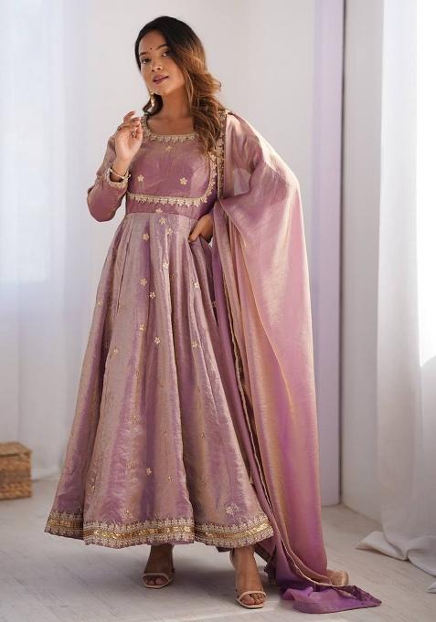 Mauve Pink Sequence Work Silk Kurta Set