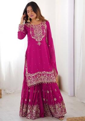 Pink Embroidery Georgette Kurta Set