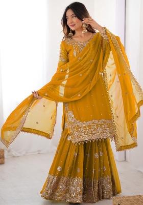 Yellow Embroidery Georgette Kurta Set
