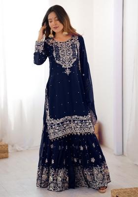 Navy Blue Embroidery Georgette Kurta Set