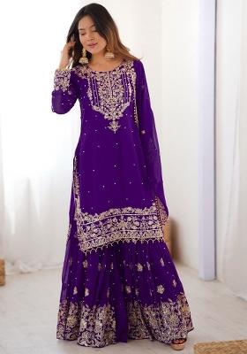 Purple Embroidery Georgette Kurta Set