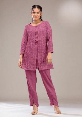 Pink Embroidery Georgette Kurta Set