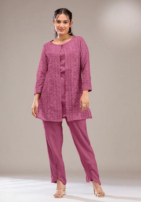 Pink Embroidery Georgette Kurta Set