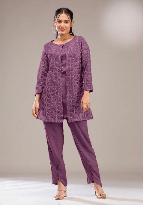 Purple Embroidery Georgette Kurta Set