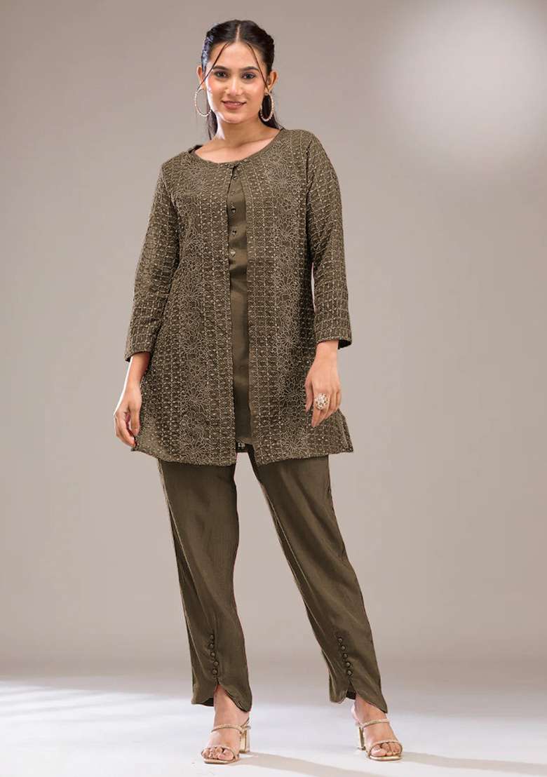 Mehendi Printed Georgette Co Ord Set - Indya