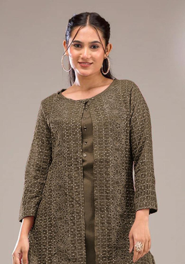 Mehendi Embroidery Georgette Kurta Set - Indya