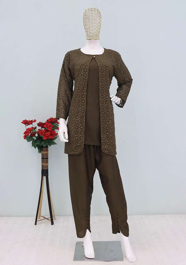 Mehendi Printed Georgette Co Ord Set - Indya