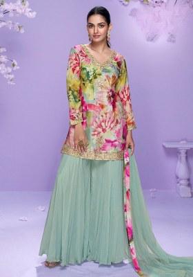 Multicolor Embroidery Silk Salwar Kameez