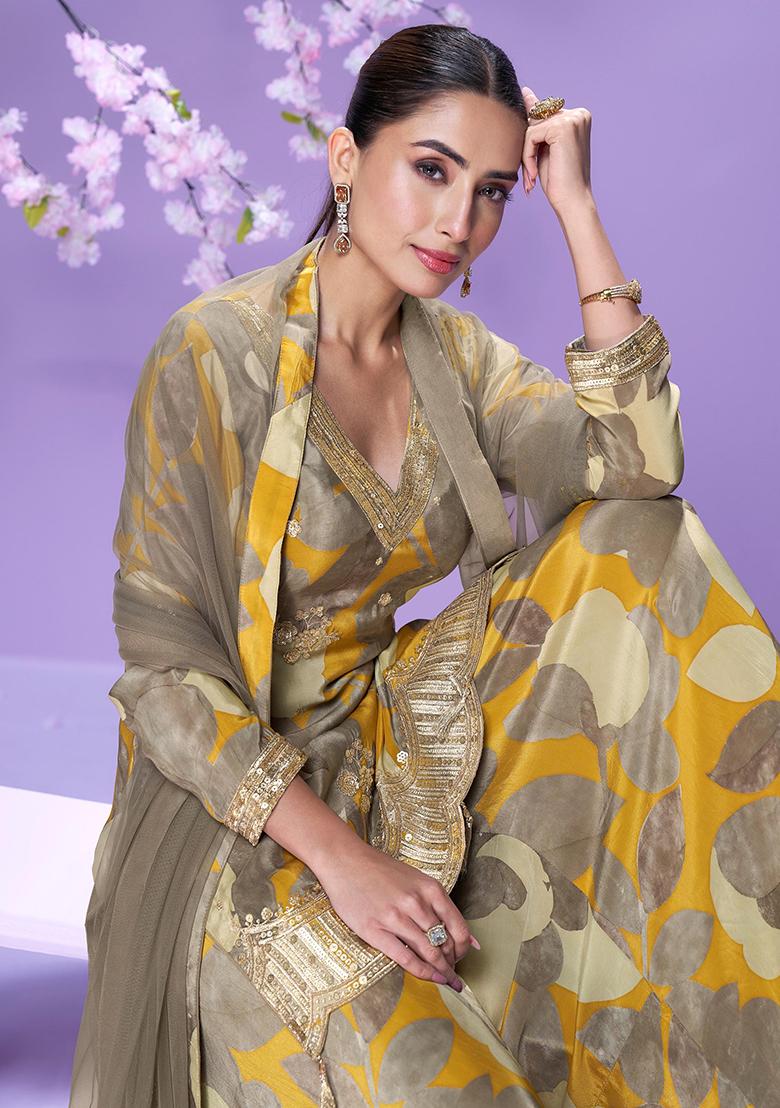 Multicolor Embroidery Silk Salwar Kameez - Indya