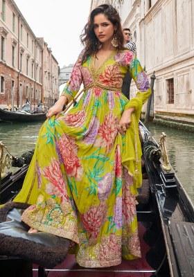 Mustard Embroidery Silk Anarkali Set