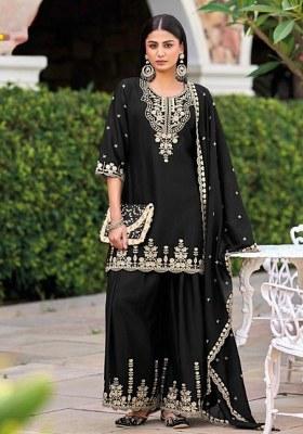 Black Embroidery Silk Salwar Kameez