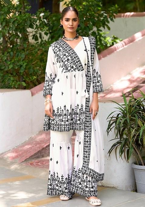 White Embroidery Silk Sharara