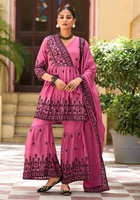 Rani Pink Embroidery Silk Sharara