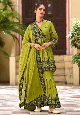 Mehendi Embroidery Silk Sharara